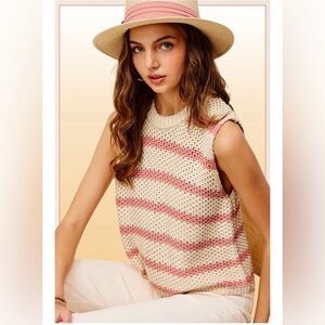La Miel Pink Striped Sweater Vest Size Medium